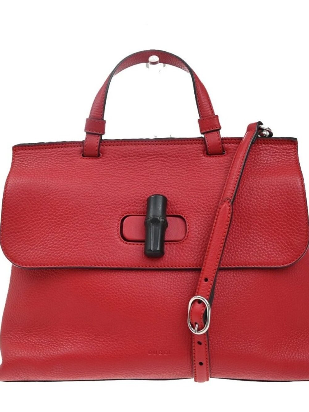 GUCCI GG Logo Daily 2Way Shoulder Hand Bag Bamboo Leather Red 74KP010